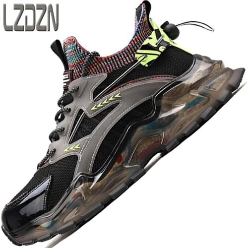 Basketball Board Shoes Mens Sports Running Shoes Air Cushion Popcorn Running Trendy Mens Shoes INS Old Thick Bottom Increased