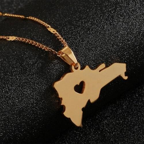 Stainless Steel The Dominican Republic Map Pendant Necklace Gold Color Map of Dominican Jewelry