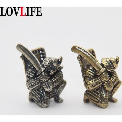 Copper Japanese Samurai EDC Knife Pendant Outdoor Flashlight Umbrella Cord Keychain Hanging Jewelry DIY Decor Beads Accessories