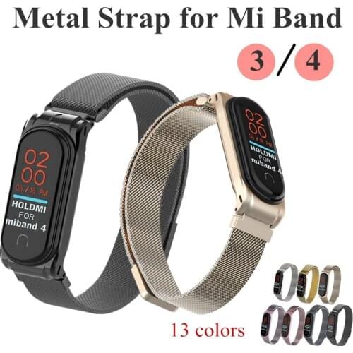 Metal Strap Mi Band 4 3 Magnet Buckle bracelet Wrist Band NFC Straps Stainless Steel WristBand for Xiaomi MiBand 3 4