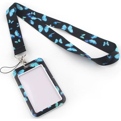 K2577 Butterfly Cute Lanyard Credit Card Name ID Holder Bag Student Women Bank Bus Business Card Cover Badge