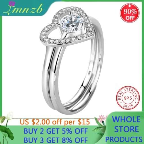 LMNZB Solid 925 Silver 2 in 1 / 2PC "Love in the Heart"Love Set Female Couples Ring Opening Live Adjustable Valentines Day Gift