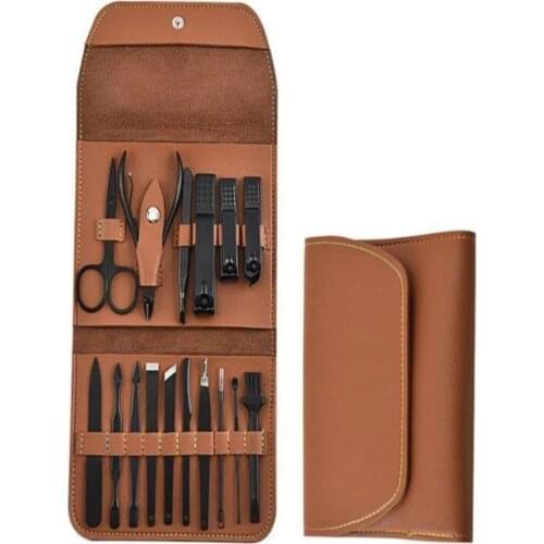 Leather Bag Stainless Steel Manicure Pedicure Set 16 Piece Set Hand Toe Nail Clipper Set High Quality Elegant Design Long life