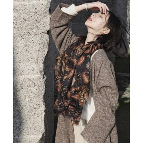 New autumn winter wool print long scarf Women classic wild cashew flower black wool shawl scarf dual-use