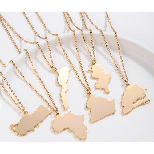 Africa Map Necklace Personalized Necklace Muslim City Map Shape Necklace Customized Map Stainless Steel Pendants For Women Jewe