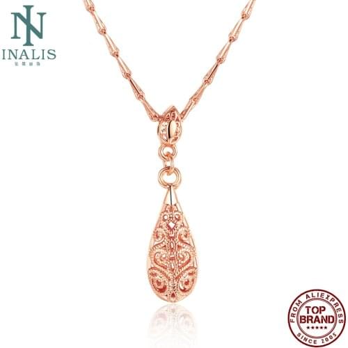 INALIS Trendy Necklaces For Women Water Drop Hollow Pendant Necklace Tin Alloy Fashion Jewelry Rose Golden Give Girlfriend GIft