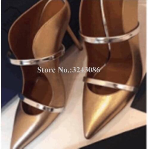 Sexy Gold Color Strap High Heel Sandals Women New Pointed Toe Stiletto Heel Gladiator Sandals Lady Real Photos Banquet Shoes