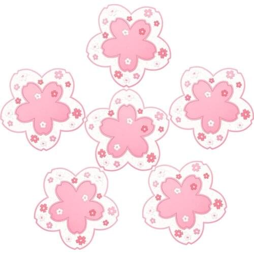 Conisy Coasters for Drinks,Set of 6 Pieces Cute Sakura Flower Pattern Anti-Slip Silicone Cup Mats -Large Fits Any Size of Mugs