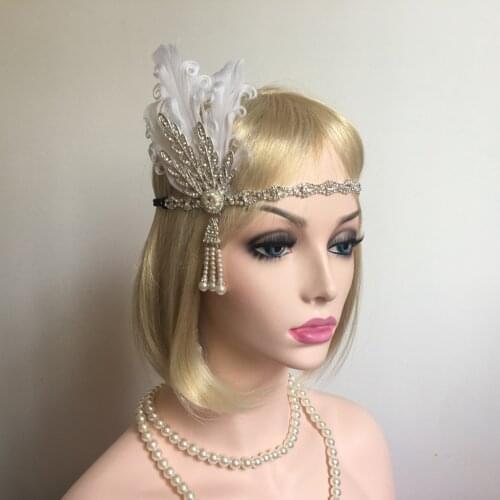 Feather Rhinestone Headband Hair Band 1920s 20s Headband Headdress Womens Dancing Hair Accessories For Wedding, Cocktail