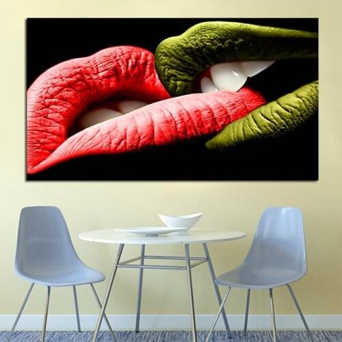 Colorful Sexy Lips Kiss Lovers Posters and Prints on Canvas Oil Painting Modern Wall Art Picture for Living Room Home Frameless