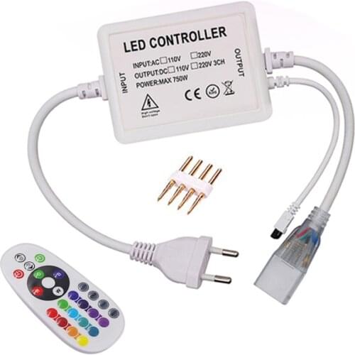 RGB LED Strip Neon Light 750W Dimmer Controller with 24key IR Remote 4pin For 5050 2835 US 110V EU AU UK 220V