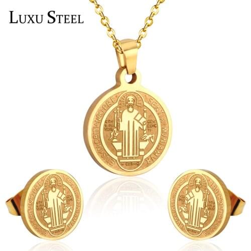 LUXUSTEEL aretes Stud Earrings Brinco Stainless Steel Round Jesus Pendant Necklace 2020 BabyGirl Choker Collars Accessories