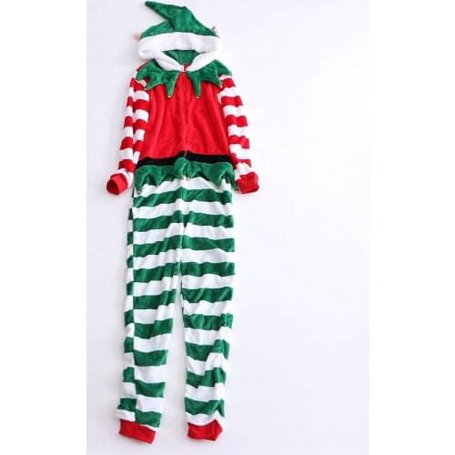 Christmas Cute Onesies Cosplay Costume Hooded Striped Cute Flannel One-piece Pajamas Adults Unisex Warm Homewear Sleepwear Women