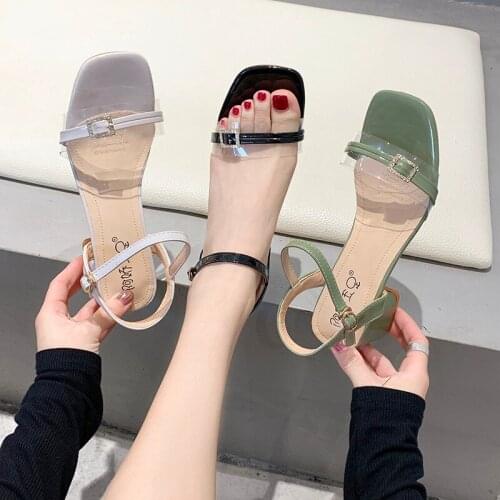 Summer Sandals Casual Shoes Clear Transparent Sandals Women Shoes Woman Crystal Buckle Strap Roman Thick High Heels Ladies Shoes