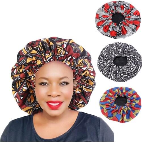 24 Colors African Ankara Pattern Print Satin Bonnet For Women Double Lined Night Sleep Cap Reversible Makeup Hair Cover Large