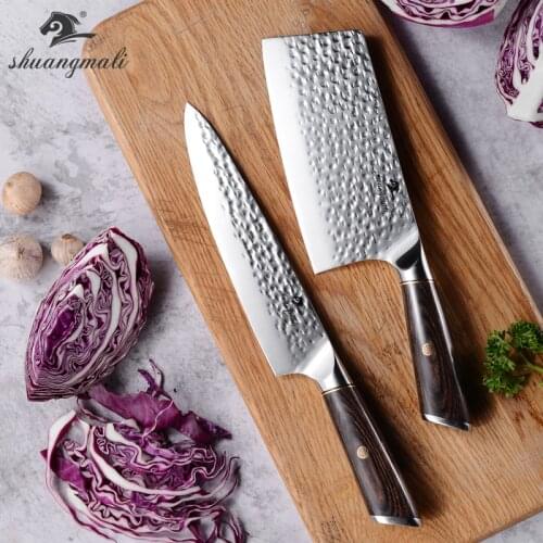 Shuangmali 2PCS Home Kitchen Chef Knife Set 5Cr15 Forged Stainless Steel Chinese Cleaver Chef Knives Utility Slicing Vegetable