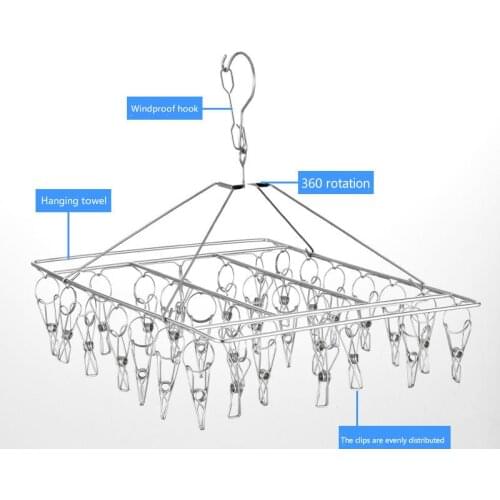 Foldable Clothes Hanger Airer Stainless Steel Underwear Sock Dryer Laundry Rack Flat Head Design Rust Resistant Strong Grip Clip