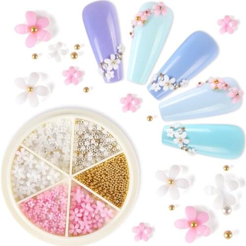 1 Set Pink White Acrylic Crystal Mixed Size 3D Flower Nail Art Rhinestone Decoration DIY Manicure Design Nail Charm Accessories