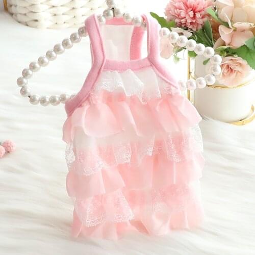 Korean Pink Pet Dog Party Cake Dresses 100%Cotton Lace Sling Skirts For Small Dogs Summer Clothes Puppy Dog Outfits Poodle Teddy