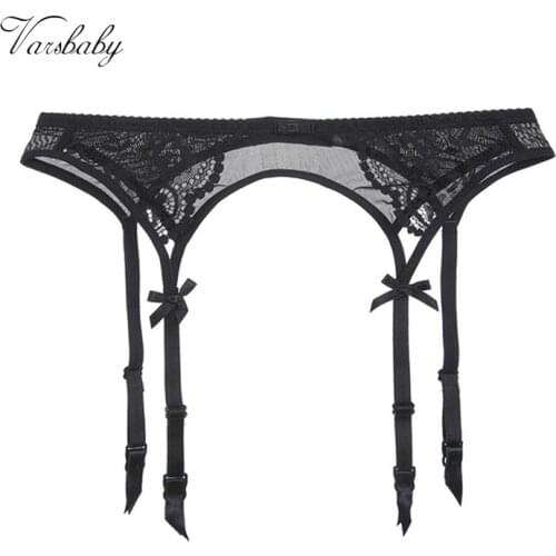 Varsbaby sexy embroidery bow underwear floral lace garter belt black/white/wine red for women