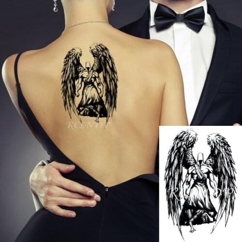 Waterproof Temporary Tattoo Sticker Big Wings Black Angel Warrior Fake Tatto Flash Tatoo Arm Leg Body Art for Women Men