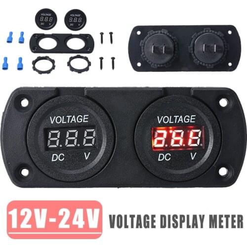 Waterproof DC 12V/24V Digital Voltmeter Dual Battery Monitor LED Digital Voltage Meter Boat Marine Gauge with Screws