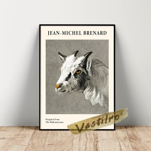Jean Bernard Museum Exhibition Poster, Bernard Goat Head Illustration, Vintage Funny Animal Wall Decor, Cute Goat Wall Picture
