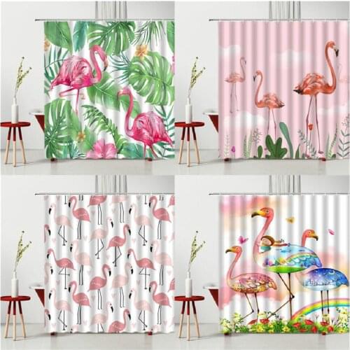 Flamingo Shower Curtains Animal Rainbow Child Cartoons Flamingo Funny Patterned Polyester Fabric Bathroom Partition With Hooks