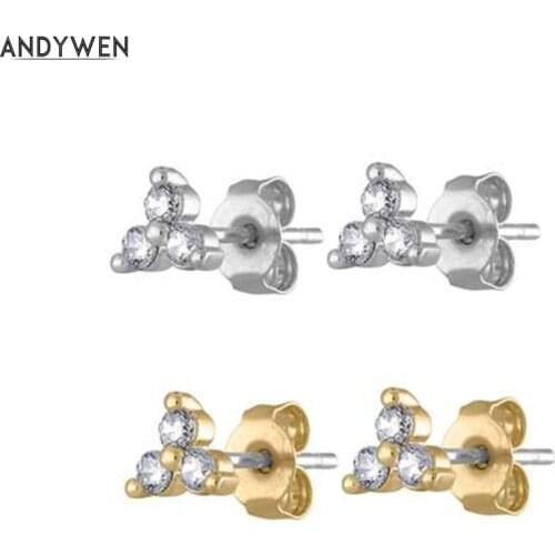 ANDYWEN 925 Sterling Silver Cryral Trinity Stud Earring Three Clear CZ Zircon Women Jewelry Accessory Luxury Fashion Jewellery