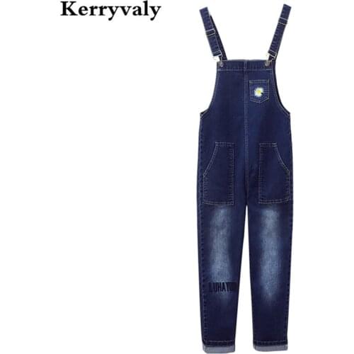 New 4XL Large Size Loose Elastic Jeans Rompers for Women Bodysuit Female Black Blue Denim Jumpsuits Overalls Trousers K9207