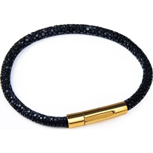 Chanfar 5MM Colorful Genuine Stingray Leather Bracelet Charm Strap Titanium Steel Bracelet Stingray Bangle Men Women Jewelry