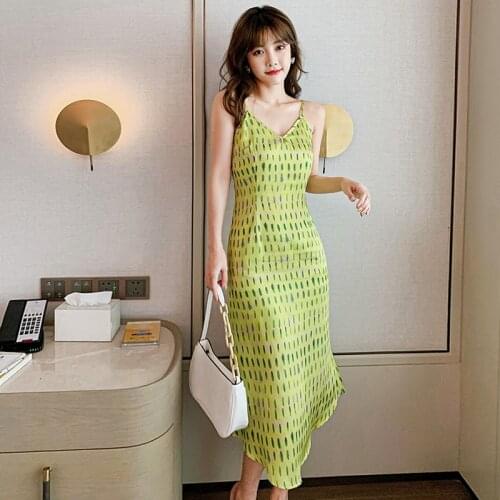 New Fashion Summer Korean Style Party Long Dress Ladies Vacation Clothes OL Elegant Sexy Strap Backless Print Beach Sundress