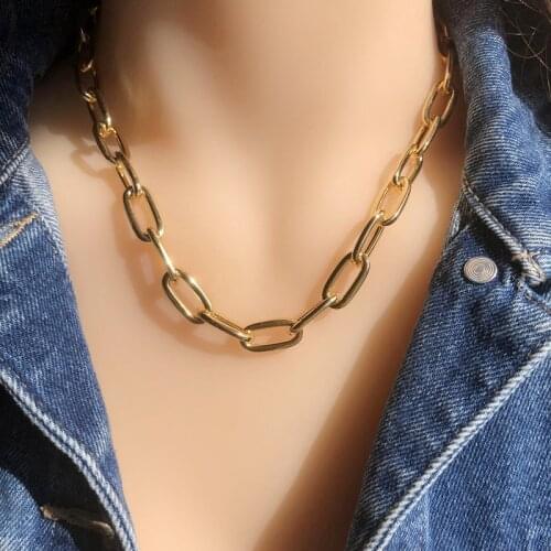 Gold Color Copper Punk Chain Choker Necklace Collar Statement Chunky Thick Clavicle Hip Hop Big Link Necklaces For Women Jewelry