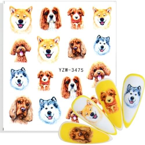1pcs 2021 Newest Cute Cartoon Nail Sticker Dog Tiger Animal Design Black Panda Tattoo Manicure Nail Decal Slider Water Wrap Tool