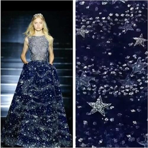 1Y/lot 3colour Mesh lace Stars Sequins Fabric Bronzed Mesh Fabric for Dress Wedding Lace Decoration