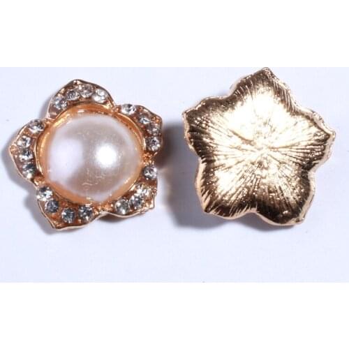 10PCS 20MM Chic High Quality Pearls Buttons Embellishment For Clothing Decoration Silver Crystal Alloy Buttons For Wedding