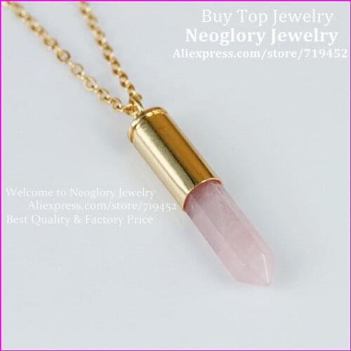 10pcs Nature Pink Quartz Gems Point Bullet Pendant Metal Plated Casing Necklace Drusy Quartz Druzy Pendant Necklace