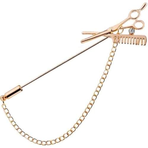 2018 Fashion Jewelry Gold Chain Long Tassel Crystal Comb Scissors Brooch Lapel Pin Men Brooch Suit Vintage Brooches For Women