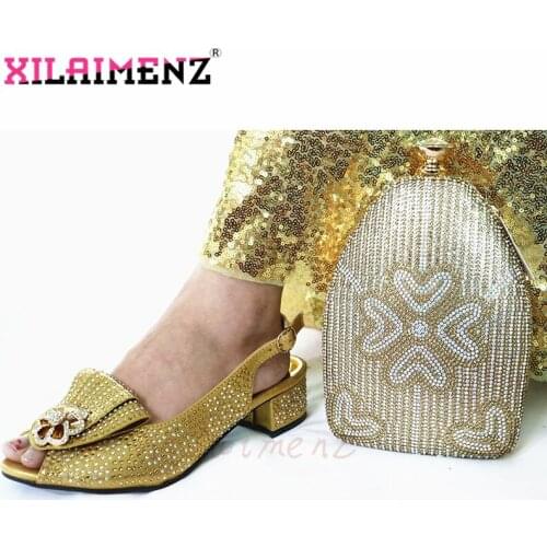 2020 Fashion African Design High Heels Shoes and Bag To Match African Shoes and Bag Set in Golden Color Ladies Party shoes