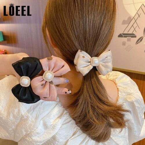 2021 Summer New Boutique Ponytail Holder Dot Bowknot Pearls Elastic Rubber Bands Hair Accessories Women Hair Tie Scrunchies