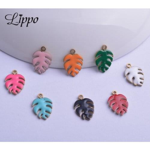 30pcs 9*13mm Both Faced Enamel Monstera Charms Copper Plant Leaf Pendant Diy Jewelry Making