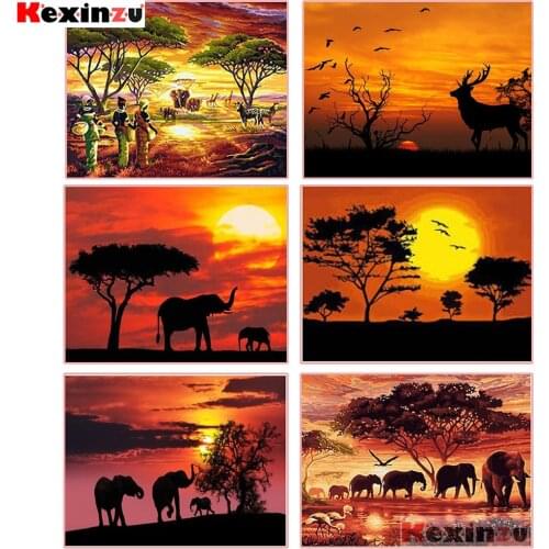 Kexinzu 3d Diamond Painting Africa Animal DIY Diamond Embroidery 5D Square Mosaic Full Pictures by Numbers Rhinestones Elephants