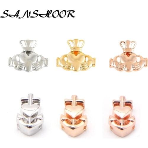 SANSHOOR Heart Cross Claddagh Keeper Slide Charms Fit Keys Chain Pendant Necklace Leather Wrap Bracelets For Women As Gifts 6Pcs