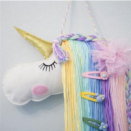 Hairband Unicorn Hair Accessories Unicorn Hair Bows Storage Belt for Girls Hair Clips Barrette Wall Hanging Toy Organizer Holder