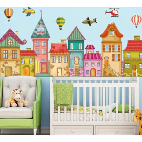 Large New Colorful Cartoon Small Town Wall Stickers for Kids room Bedroom Nuresery Wall Decor Art Home Decor Eco-friendly Decals