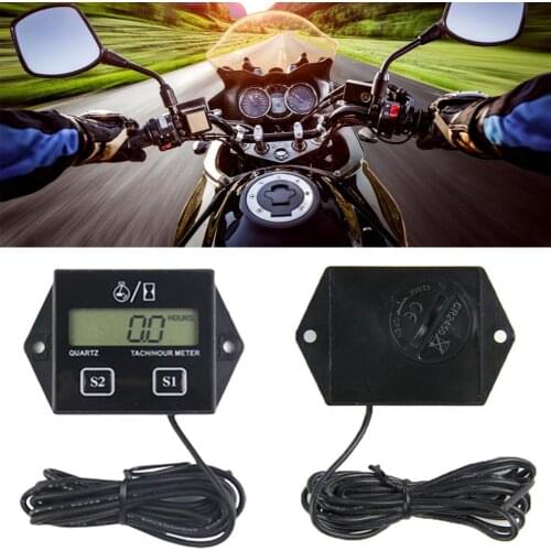 Rlaceable Battery Waterproof Digital Engine Tachometer Hour Meter Tach Gauge Inductive RPM For2/4 Stroke Gasoline Motorcycle LCD