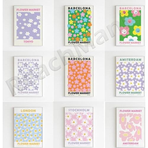 Flower market prints, daffodils, daisies, peony, small flowers, plant wall art, Barcelona posters, Matisse flowers, Danish aesth