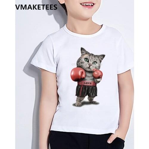 Kids Summer Girls & Boys T shirt Children Pugilism Strong Boxer Cat/Dog/Sloth Print T-shirt Animal Funny Baby Clothes,HKP2132