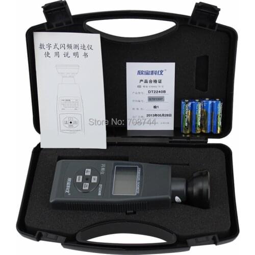 DT2240B Digital LCD Non-Contact Flash Stroboscope Tachometer Photoelectric Revolution Meter Speedometer Tester 60~19999RPM