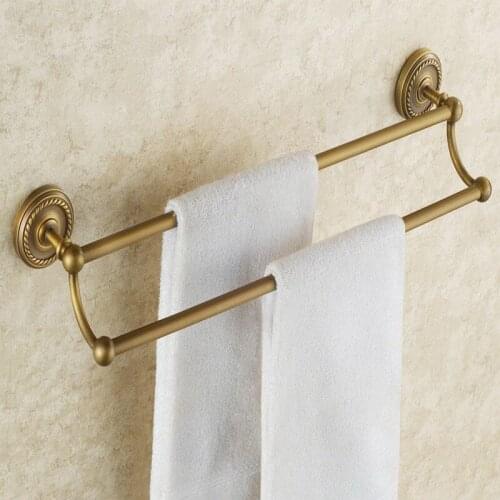 Bathroom Double Towel Rail Rack Antique Brass Wall Mounted Towel Shelf Bath Rails Bars Holder KD632